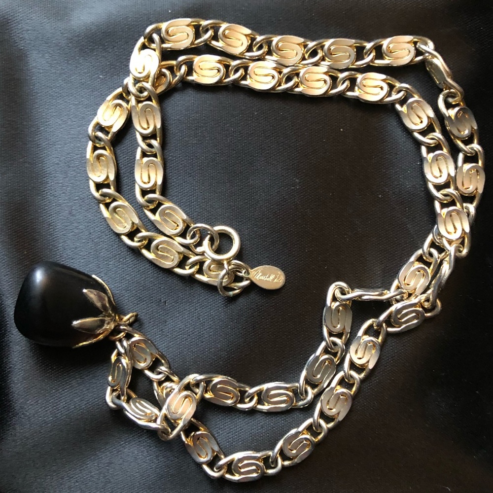 Vintage Gold Link Necklace w/ Claw Grasp Pendant